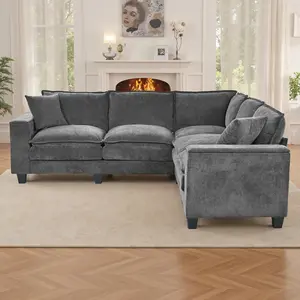 97" 5 Seater L Shaped Couch Corner Sofa, Oversized Cloud Couch with Two Hidden Storage Space with 2 Pillows Chenille Modular Sectional Sofa Armrests Sectional Couches for Living Room Dark