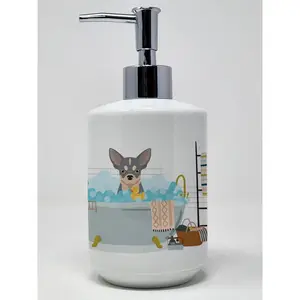 Carolines Treasures  7.25 x 3.5 in. Blue & White Chihuahua Ceramic Soap Dispenser