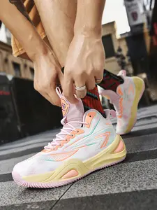 Pink White Pattern Unisex Basketball Shoes Trendy Sporty Design Wear-Resistant Cushion Support Eye-Catching Style for Basketball & Streetwear