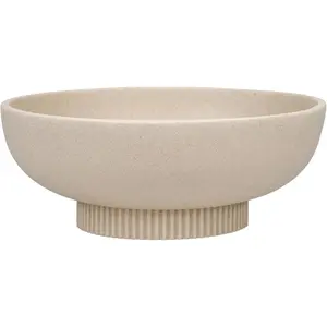 Large Resin Pedestal Decorative Bowl - Modern Handicraft Bowls for Home Decor, Fruit Bowl for Kitchen Counter, Key Bowl for Entryway Table, Artificial Stone Beige