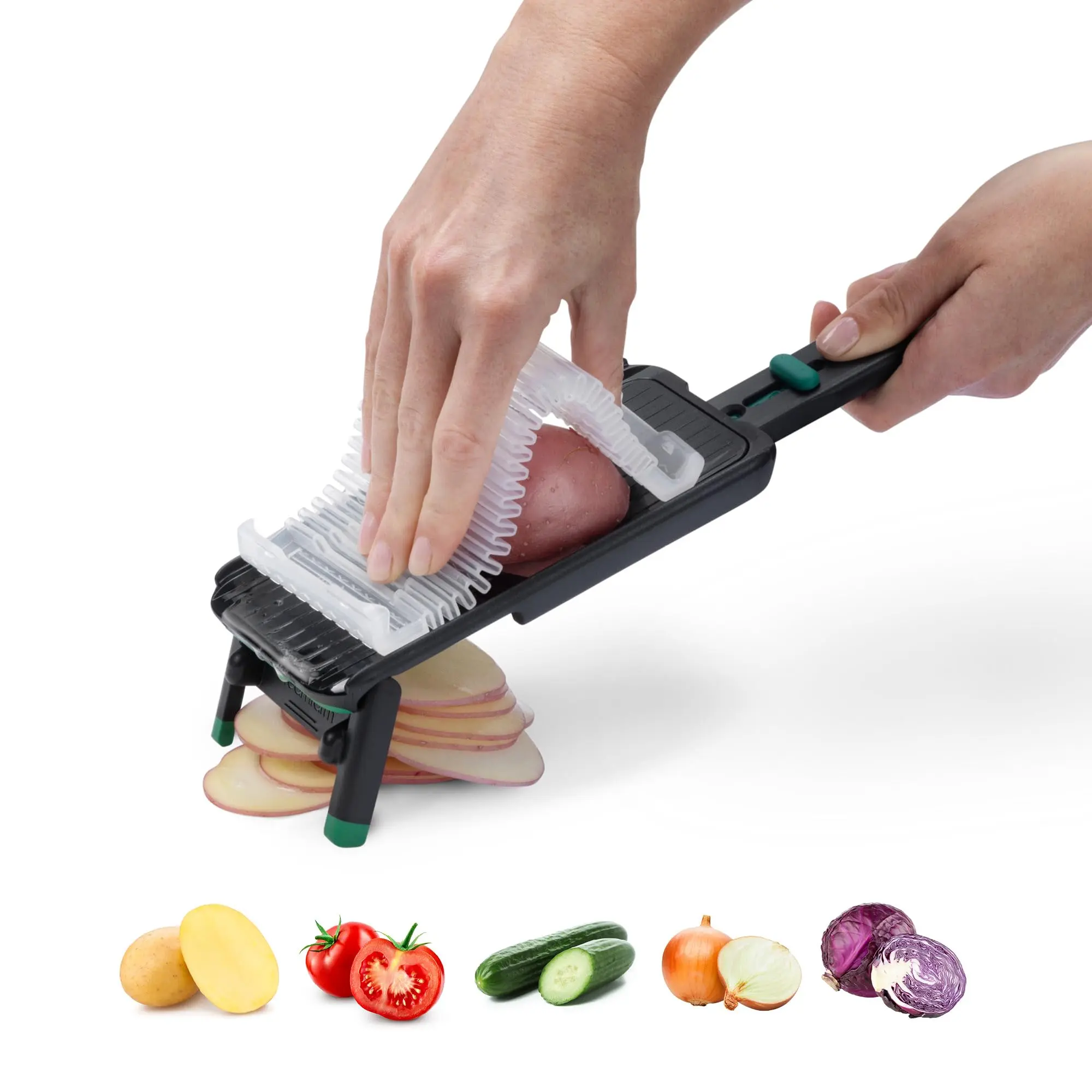 Dreamfarm Nocutu Mandoline Slicer – Adjustable 1–3mm Veg Cutter, Safe Handheld Kitchen Tool w/ Finger Guard & Stainless Steel Blade, Kitchen Gadgets