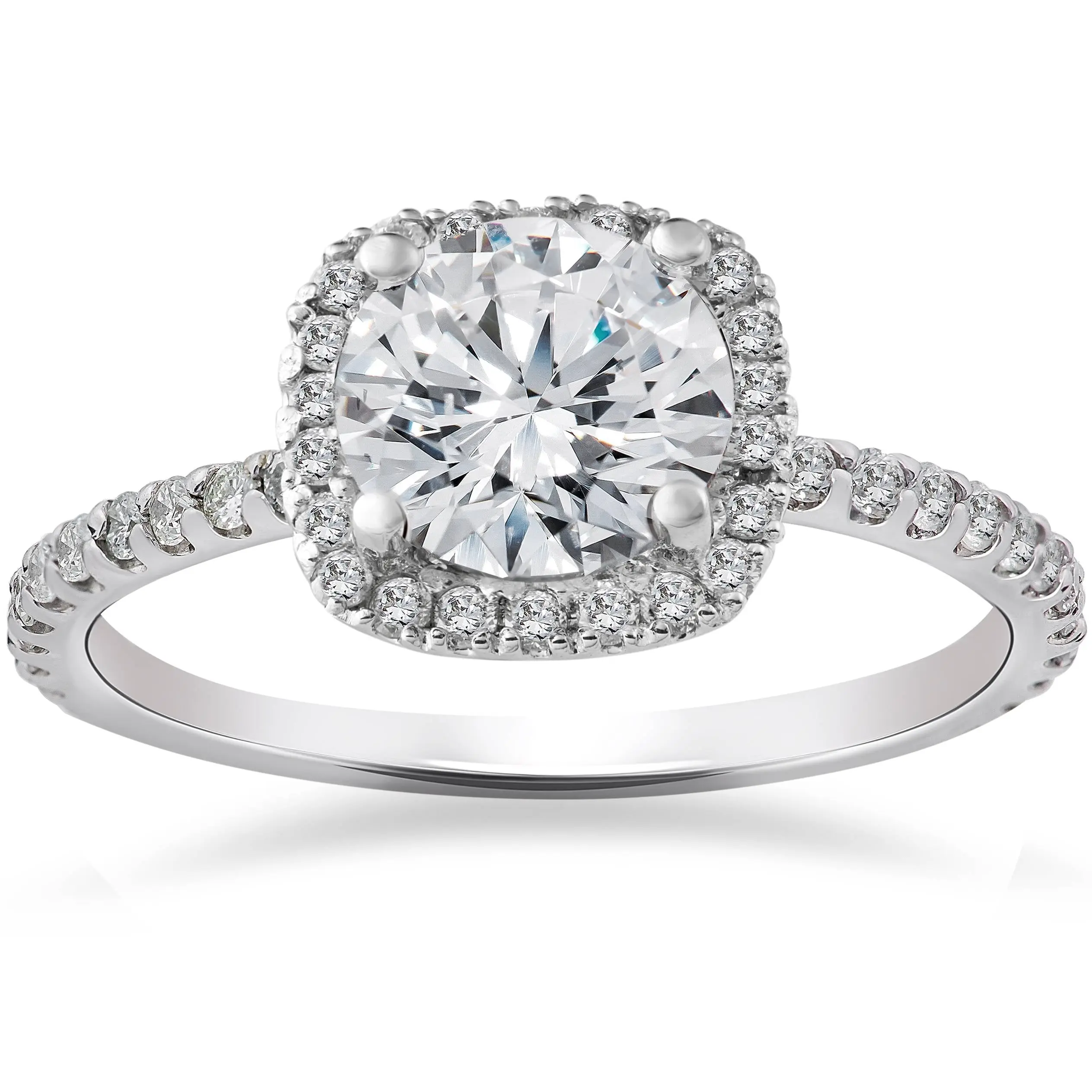 2 Carat Cushion Halo Lab Grown Diamond Engagement Ring 14K White Gold