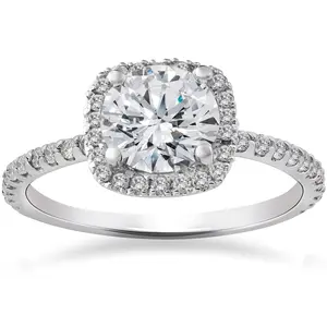 2 Carat Cushion Halo Lab Grown Diamond Engagement Ring 14K White Gold