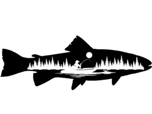 fish fisherman fishing night scene forest moon decor vinyl decal sticker 5"