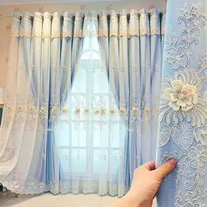 1 Count Flower Embroidered Double Layer 100% Blackout Curtain, Modern Polyester Single Panel Curtain For Living Room Bedroom,Home Decoration, Blackout Window Cover