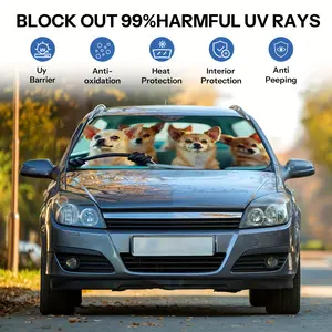 Sun Protection, 1pc Pitbull Driving in Carthe Design, Portable And Foldable, Easy to Install on All Vehicles, Protect Interior, Durable Sunshade Fabric, Windshield Sunshades