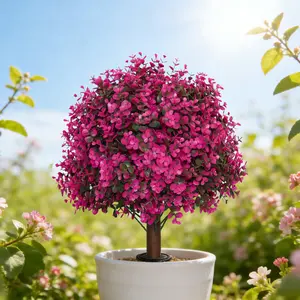 Pink Eucalyptus Artificial Topiary Ball Trees, UV-Resistant with Ground Stake, Plastic Floral Plant, Realistic Boxwood-Style Fake Evergreen Plants for Outdoor Planter, Front Porch, Garden & Patio Decor