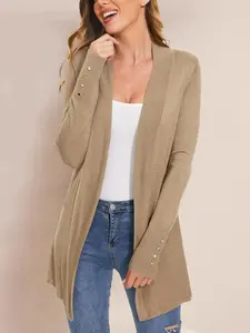 2026 Women's Plain Button Decor Long Sleeve Sweater Cardigan, Casual Open Front Cardigan for Fall & Winter, Women's Knitwear Clothing for Daily Wear