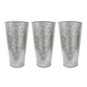 Galvanized French Bucket Vases - Set of 3 - 5 D x 9 H Rustic Metal Flower Containers for Floral Arrangements, Farmhouse & Vintage Home Decor