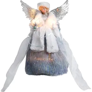 12-Inch Angel Christmas Tree Topper, Angel Tree Topper with Lights Xmas Angel Figurine Ornament for Christmas Tree Home Indoor Holiday Party Decor, Blue