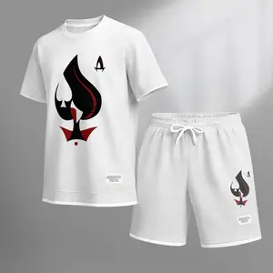 Men's Ace of Spades Graphic Print Short Sleeve Shirt and Drawstring Shorts Set, Casual Summer Two-Piece Outfit, Lightweight Breathable Relaxed Fit Sportswear, Stylish Comfortable Daily Wear Beach Travel Loungewear