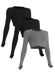 3 Piece Set Women's Seamless Long Sleeve Shirt Sports Racerback Short Dress Running Gym Yoga Pilates Sporty Round Neck T-Shirt