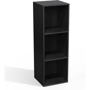 3-compartment storage cabinet, 3-tier cube low bookcase, freestanding storage display cabinet, three-compartment open bookshelf, suitable for home office (black, 3 compartments)