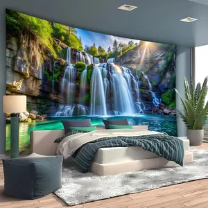 1 piece, Extra Large Waterfall and Sunlight Landscape Tapestry - Polyester Wall Hanging for Living Room, Bedroom, Office Decoration - Easy to Install, No Power Required