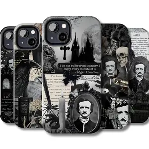 Edgar Allan Poe phone case, Dark gothic art iPhone cover, Spooky skull gifts for book lovers, Dark academia , Raven nevermore