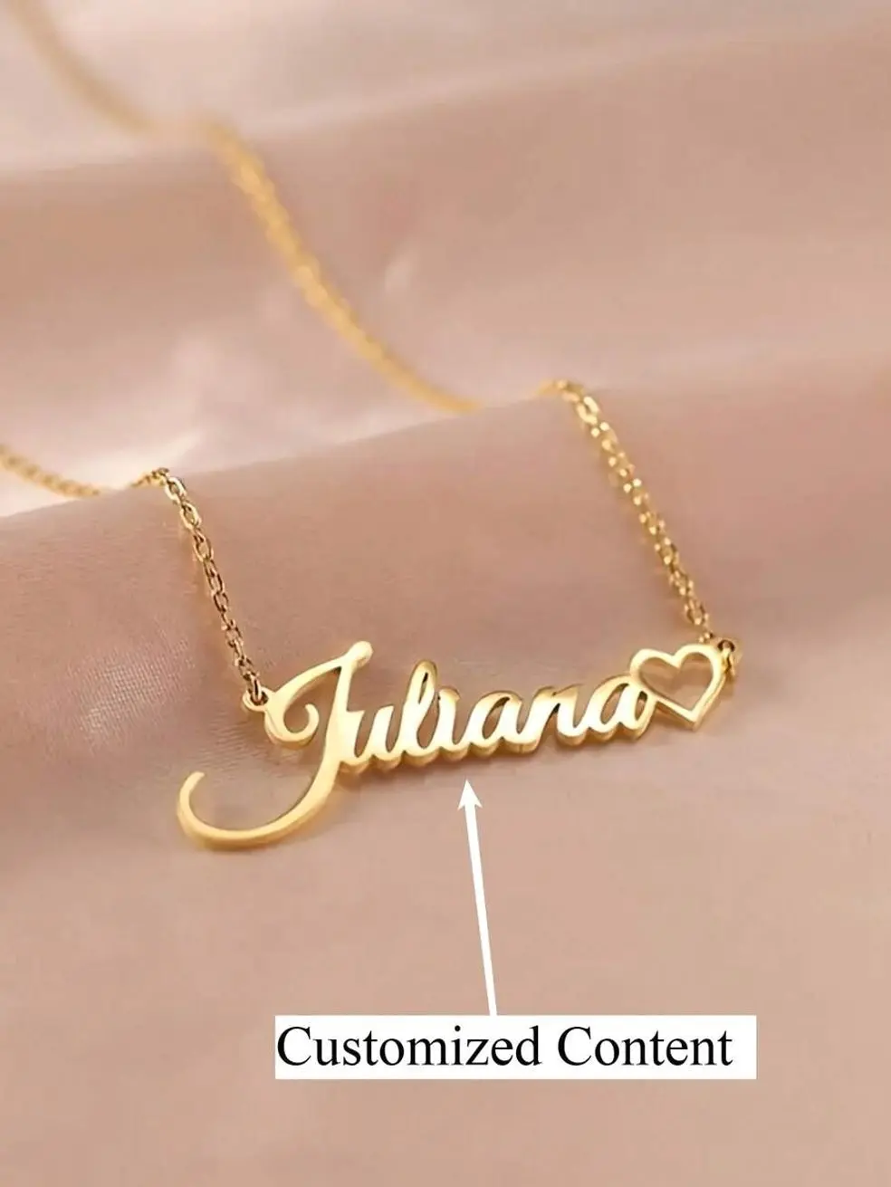 Personalized Heart Pendant Name Necklace, Stainless Steel Cursive Font Custom Jewelry, Aesthetic Birthday Gift for Her