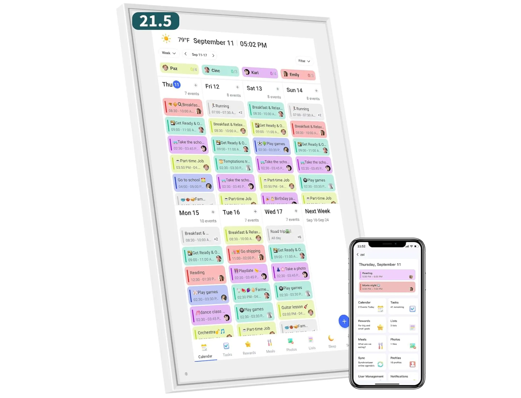 21.5 Inch Smart Digital Calendar - Large Touchscreen Wall Display, Electronic Chore Chart & Family Planner, 1080P IPS WiFi Monthly Organizer, Weekly Schedule Board, White 2026 New Version