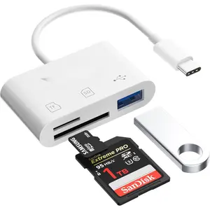 3-in-1 SD Card Reader for  iPad with USB Camera Adapter, Trail  Camera SD Card Viewer Supports SD/TF/ SD Card Adapter Dual Slot for iPhone16/15/iPad Plug&Play