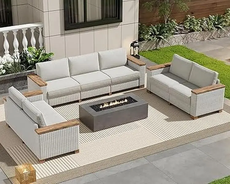 [DealsForYouDays]Amerlife Outdoor Patio Furniture Set, Rattan Wicker Sofa Set, Outdoor Sectional Furniture Set with Washable Cushions for Lawn Backyard Garden