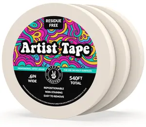 3pk White Artist Tape for Watercolor Paper, Painters, Artists, Painting, Removable Masking, Drafting, Canvas Framing,  Mask, Thin, -Free, Low Tack Acid, 0.6in