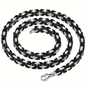 5mm Mens Black Silvery Byzantine Box Stainless Steel Necklace Chain Length Male Fashion Jewelry