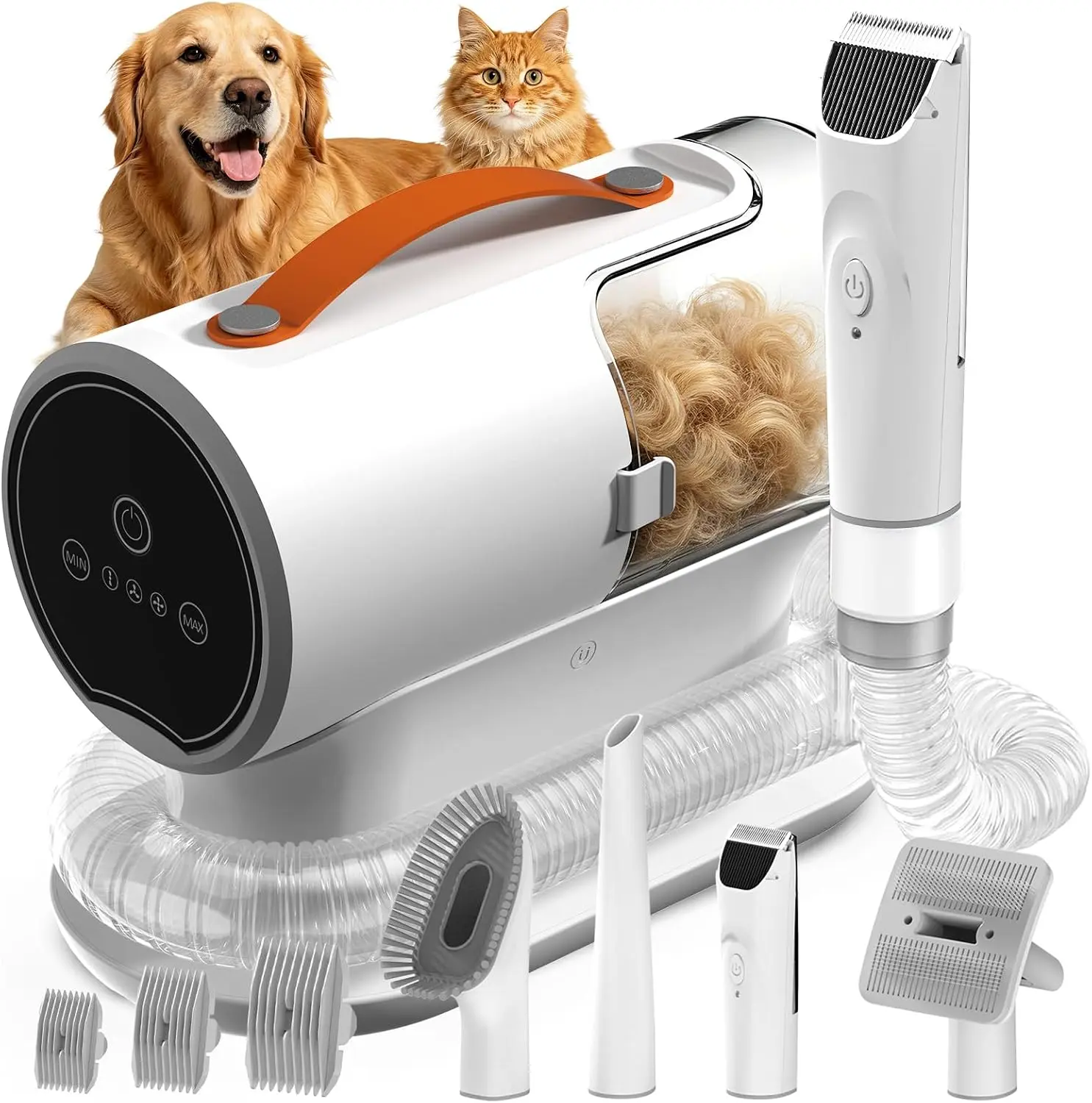Dog Grooming Vacuum Kit PG100, 12000Pa Pet Hair Vacuum with Clipper - 2L Dust Cup, Low Noise, 5-in-1 Set with Cleaning Brush for Home Shedding