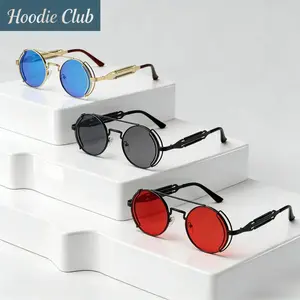 3 Pairs Vintage Steampunk Spring-Loaded Round Metal Sunglasses, Gothic Double-Bridge Fashion Statement Glasses, Perfect for Cosplay, Parties & Daily Wear reading lens trendy street Winter Thermal Balaclava Set with Ear Flaps Full Face Sun Protection sport