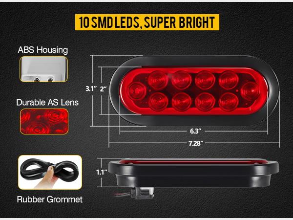 Partsam  6 Inch Oval Led Trailer Tail Light Red Grommet and Plug Waterproof for Trailer RV Trucks 10Pcs
