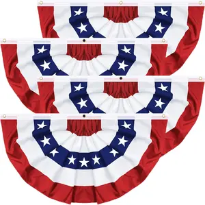 2 × 4 FT 4th of July Decorations, 4 PCS Bunting Flags Outdoor, Patriotic Fourth of July Banner, Red White and Blue American Pleated Fan Flag for Memorial Day Independence Day 250th Anniversary Decor