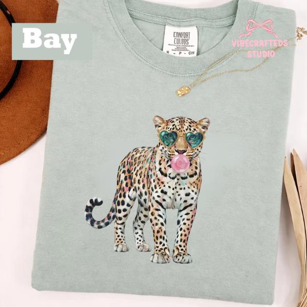 Vintage Leopard Comfort Colors Tee, Cute Wild Cat Bubblegum Shirt, Trendy Safari Animal Graphic T-Shirt, Sandstone Unisex Apparel