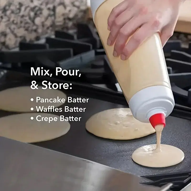 【Summer Sale Deals】Reusable Manual Pancake Batter Mixer Bottle - 2-Pack Detachable Squeeze Dispenser with BlenderBall Wire Whisk, Silicone Utensils, Dishwasher Safe Stainless Steel Kitchen Baking Tool for Family Cooking, Cupcakes, Muffins