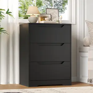 HOSTACK Modern 3 Drawer Dresser, Wood Chest of Drawers with Storage, Tall Nightstand with Cut-Out Handles, Accent Storage Cabinet for Living Room, Entryway tiktokshopspringglowup