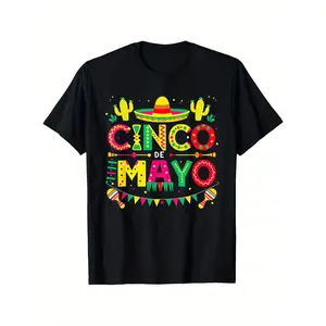 Funny Mexican Fiesta 5th De Mayo Design Cute Cinco De Mayo T-Shirt100% Cotton Round Neck T-shirt Halloween Thanksgiving Christmas Gift for Men Women Family Friends, Valentines Day Gifts for Boyfriend Girlfriend, S-XXXL Oversized Graphic Tees