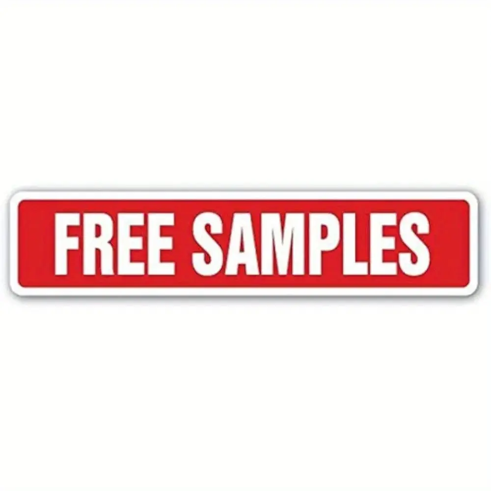 Vintage-Style "Free Samples" Metal Tin Sign - 16x4 Inch, Red & White Retro Outdoor Street Sign with Rounded Corners, Waterproof & Fade-Resistant for Yard, Camping, or Door Decor