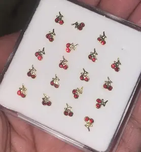 (1 SINGLE NOSE RING) Cherry Nose Ring (Gold Plated)