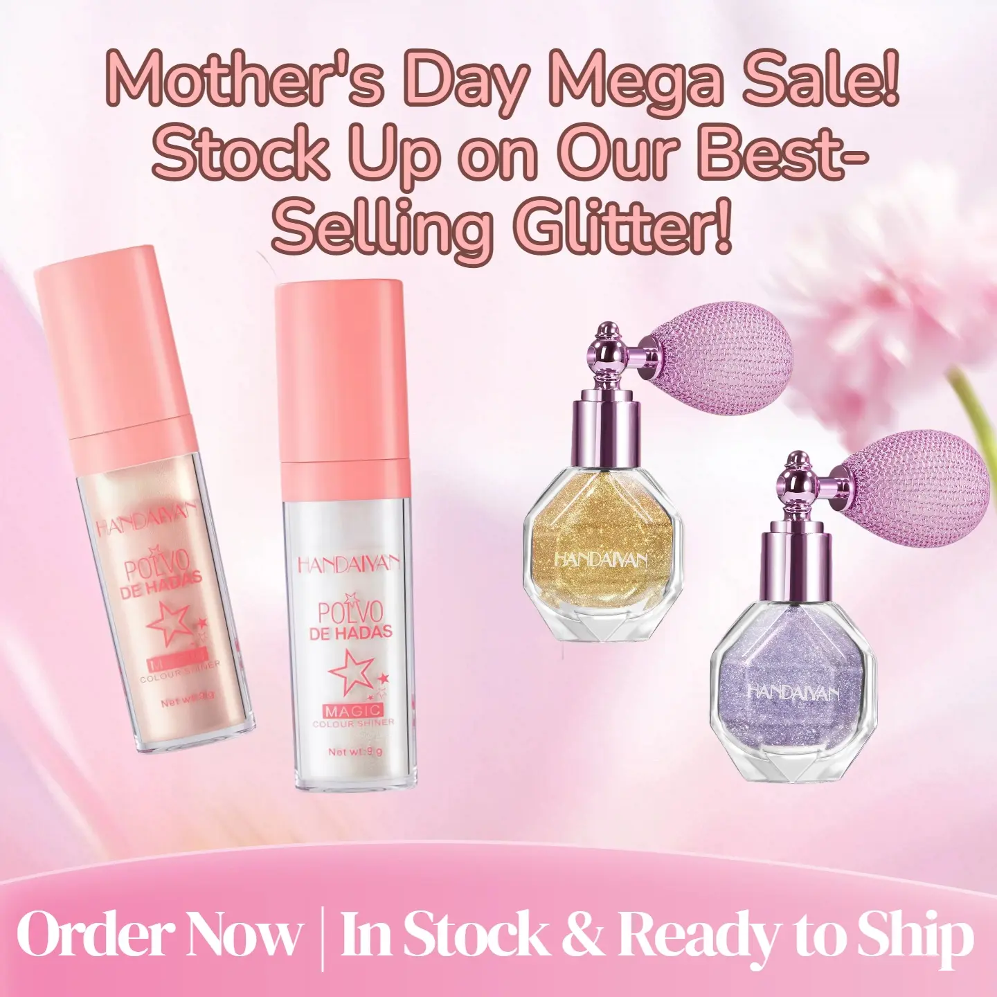 🌸 Mother's Day Mega Sale | HANDAIYAN Glitter & Highlighter Set | 4PCS Best-Selling Sparkle Makeup | In Stock Ready to Ship