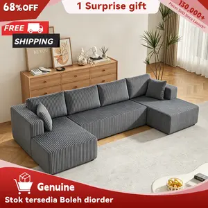 [2 Packs Shipped] Niccae U-Shaped Modular Sectional Couch - 132.5" Corduroy Upholstered 5-Seat Oversized Modern Couch, No-Assembly-Required Living Room Furniture with 2 Pillows (U Shaped Sofas for Sofas Living Room)