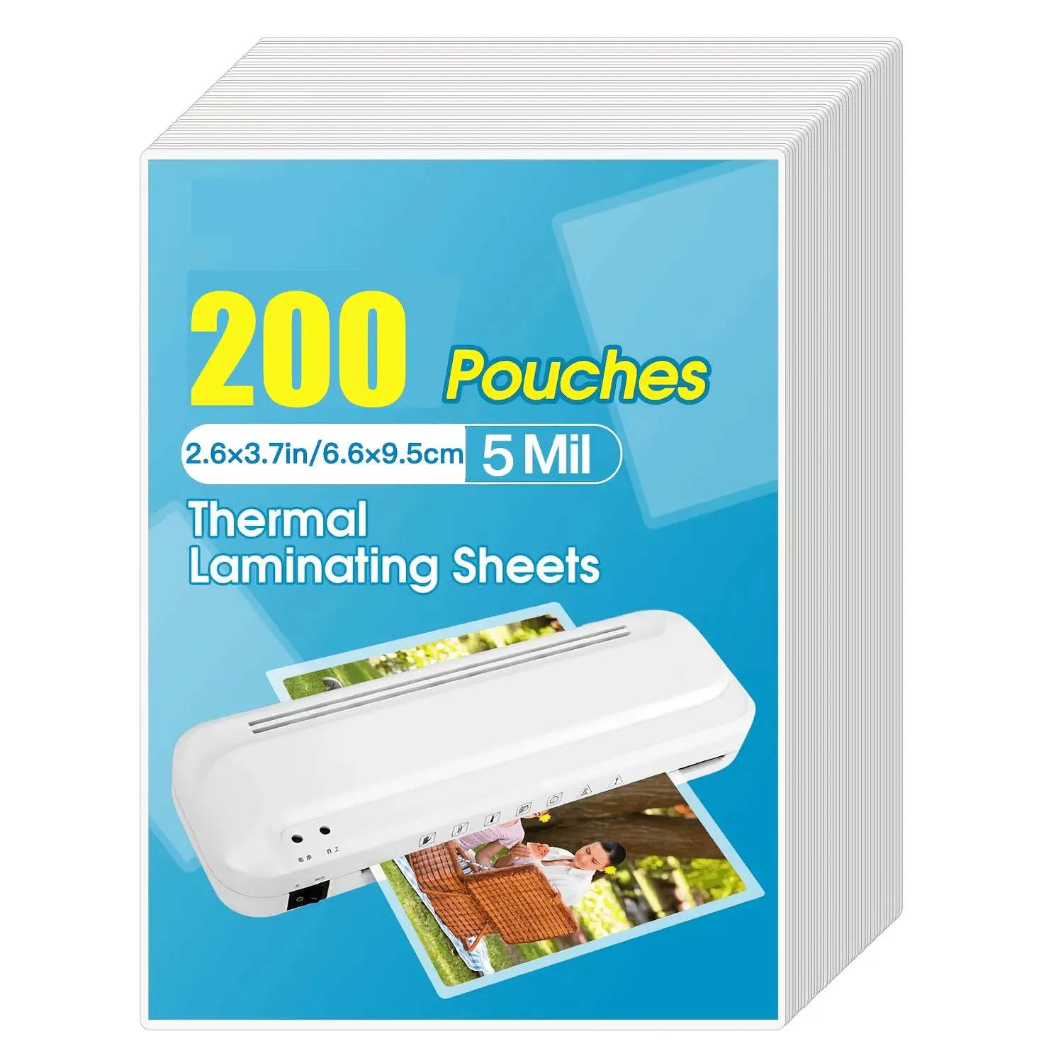 Thermal Laminating Sheets Bulk Pack - 100/200 Pcs, 3/5 mm Thick, PPO-Free, High Clarity Waterproof Transparent Heavy-Duty Pouches, 2.6*3.7 in, Protects Cards, Compatible with All Laminators, for ID Badges, Family Photos, Small Tags