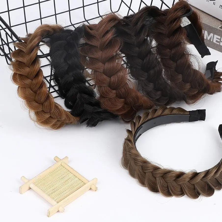 5-pcs Niche Boho Fishtail Braided Wig Headband for Women, Instant High‑Crown Hair Accessory, Comfortable Wear‑Style Hair Hoop for Summer Makeup, Travel and Dating Looks