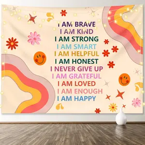 Rainbow Motivational Tapestry Wall Hanging Quote Positive Affirmations Saying Inspirational Classroom Tapestries Aesthetic Boho Kids Room Decor for Bedroom Living Room Dorm (44" x 60")