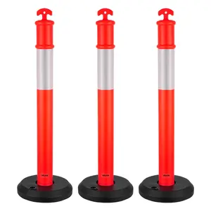VEVOR 3 Pack Traffic Delineator Posts, 45 inches Traffic Safety Cones with Fillable Base and Reflective Strips, Heavy Duty Delineator Posts for Construction Site, Parking Lot, Crowd Control, Red