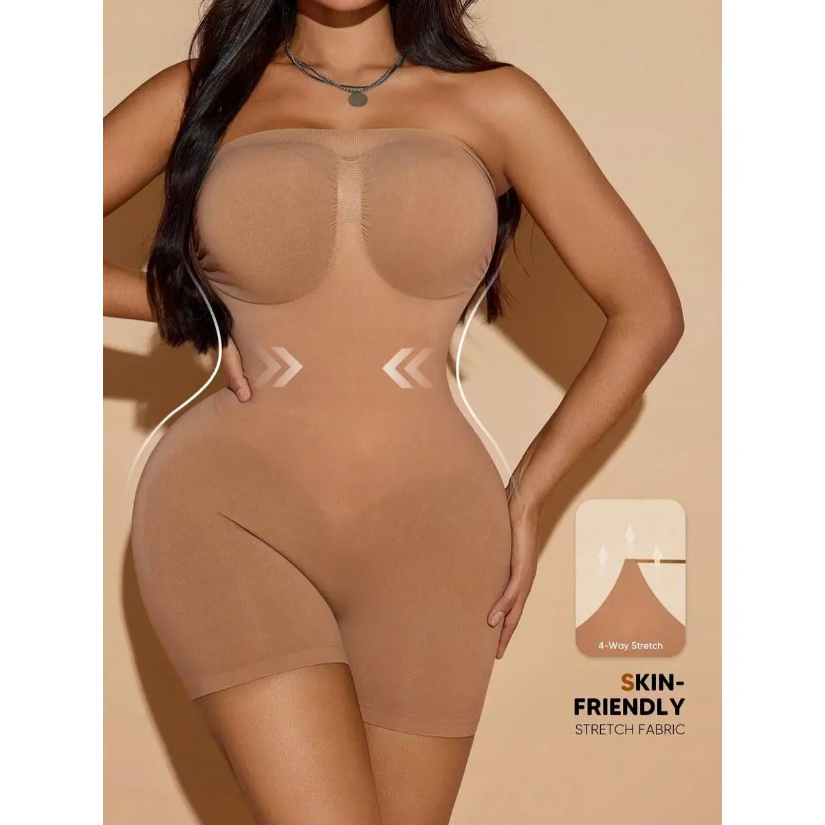 Plus Size Women Strapless Tummy Control Butt Lifting Shaping Bandeau Jumpsuit