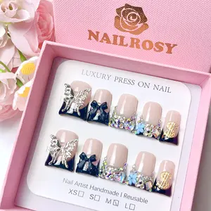 10Pcs Glitter Decorative Nails Press on Nails Kit Short Duck Red Line Art Halloween Japanese Style Modern Elegant Minimalist Korea Style Fresh Design Chic French Style Neutral Classical Cute Kawaii Creative Glossy Shimmery Manicure Handmade Reusable Nails