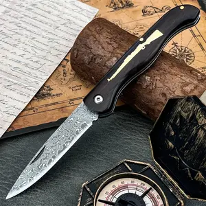 A premium folding knife crafted with high-grade materials, featuring a Damascus steel blade, ebony handle, and Well designed blades. Ideal as a gift, this portable utility knife excels for outdoor activities like camping, hiking, and fishing