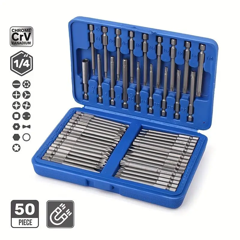 Spring Magnetic Screwdriver Bit Set, Long Safety Bit, 1/4" Hex Shank Flower Key Bit, Magnetic Long Drill Bits with Storage Box, Multifunctional Magnet
