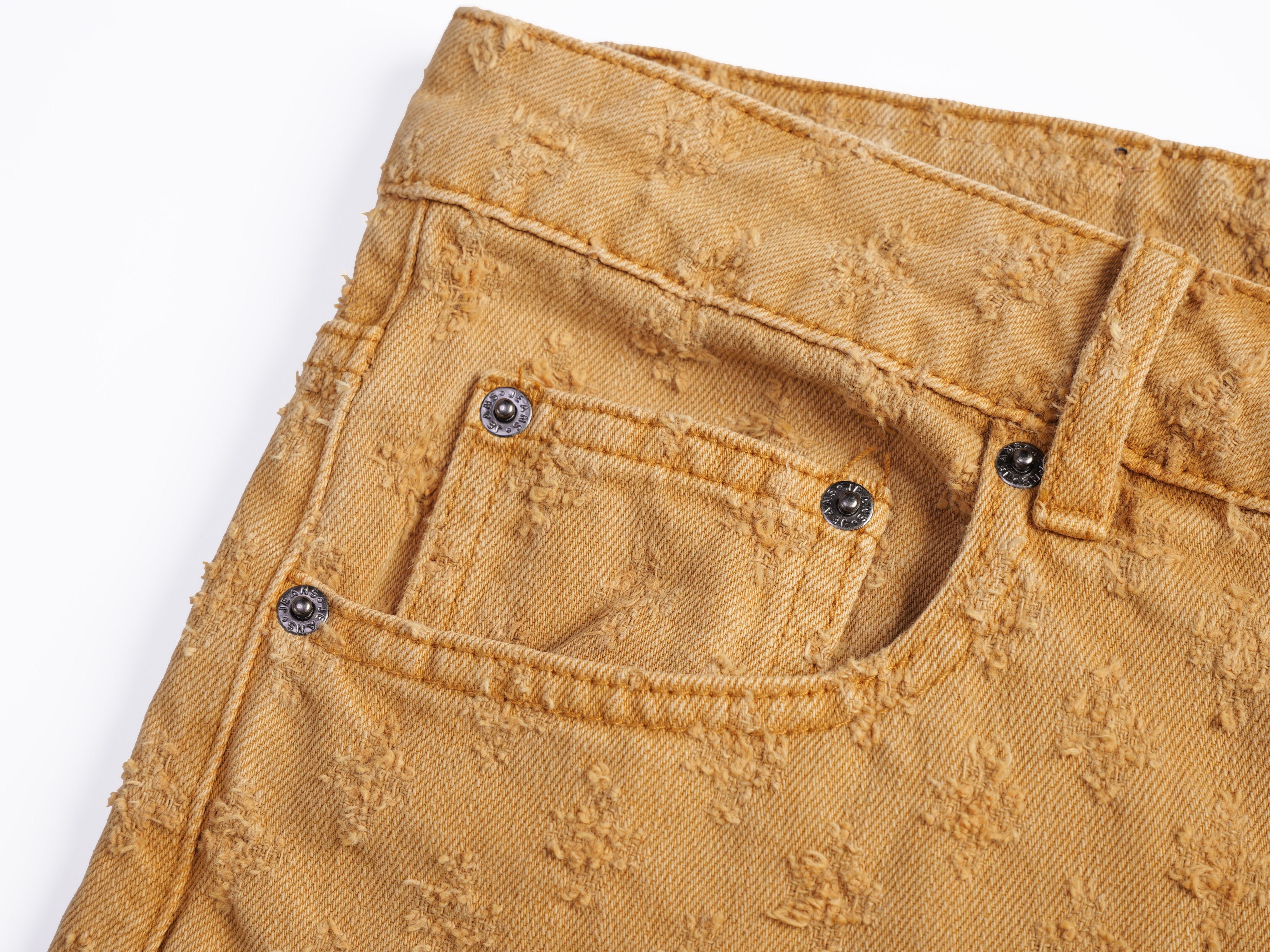 Ripped Wash Beige Jeans Shorts Men, Straight Leg Loosen Fit Knee Length Colored Trousers