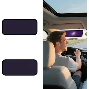 Square Car Window Shades for Windshield & Side Windows, 2-Pack Static Cling Glare Blocker, Removable Tint, Long Size for Wider Coverage, Semi-Transparent w