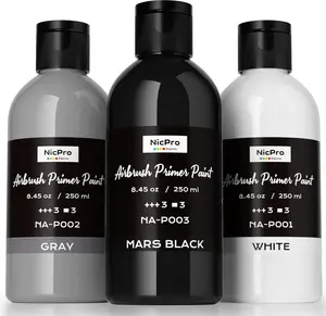 Black, Gray, White Surface Primer Airbrush Paint (8.4oz, 250 ml), Matte Finish, Ready To Spray Air Brush Acrylic Primer for Beginners & Artists Priming Plastic Models, Miniature Figures, Craft