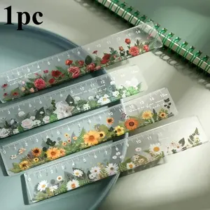 1-Piece 15cm Daisy Rose Acrylic Ruler Multifunctional DIY Drawing Tool Student Ruler School & Office Supplies