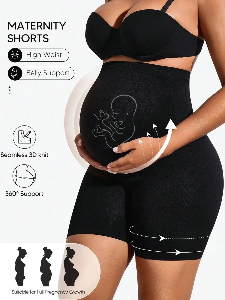 Pregnant Women's Belly Support Knee-Length Shorts - Casual Maternity Wear
